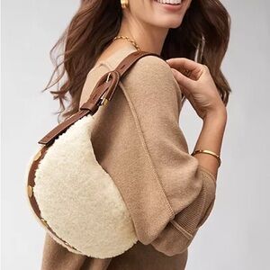 NWT Fossil Harwell Crescent Faux Sherling Shoulder Bag